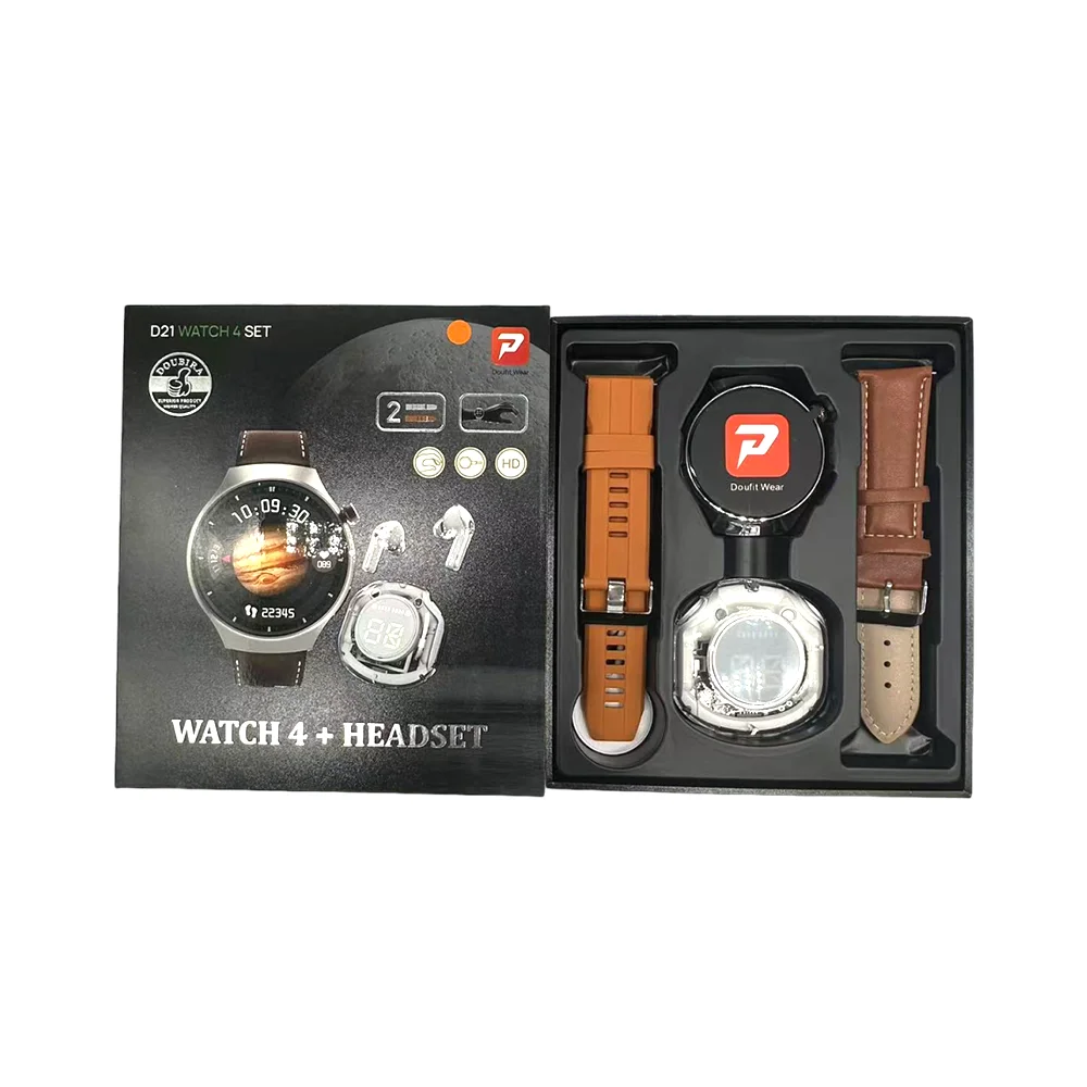 D21 Watch Set with Wireless Earphone TWS 2024 Gift Smartwatch Men Outdoor Sports Tracker BT Call with Game Circular Screen