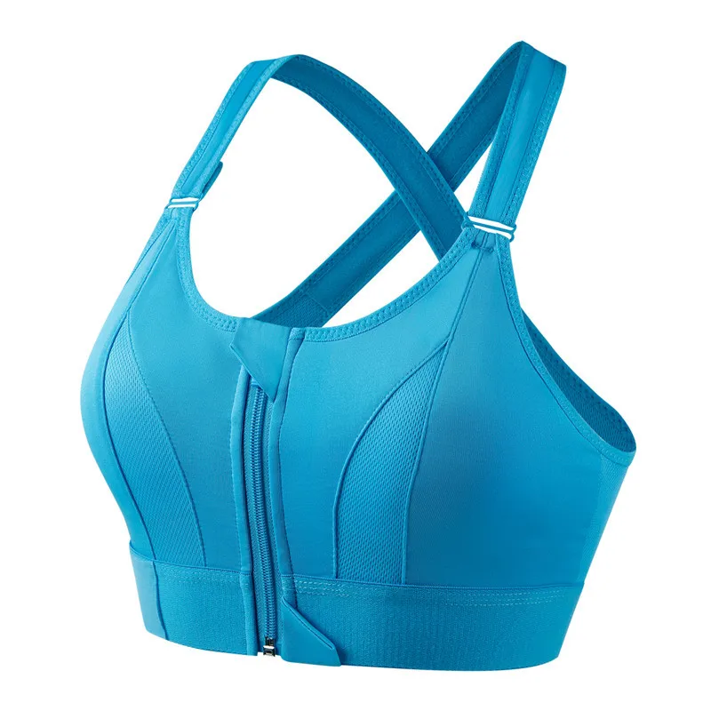 Cross Back Sports Bra with Front Zipper Shockproof Fitness Yoga Gym Plus Size High Elasticity Bra