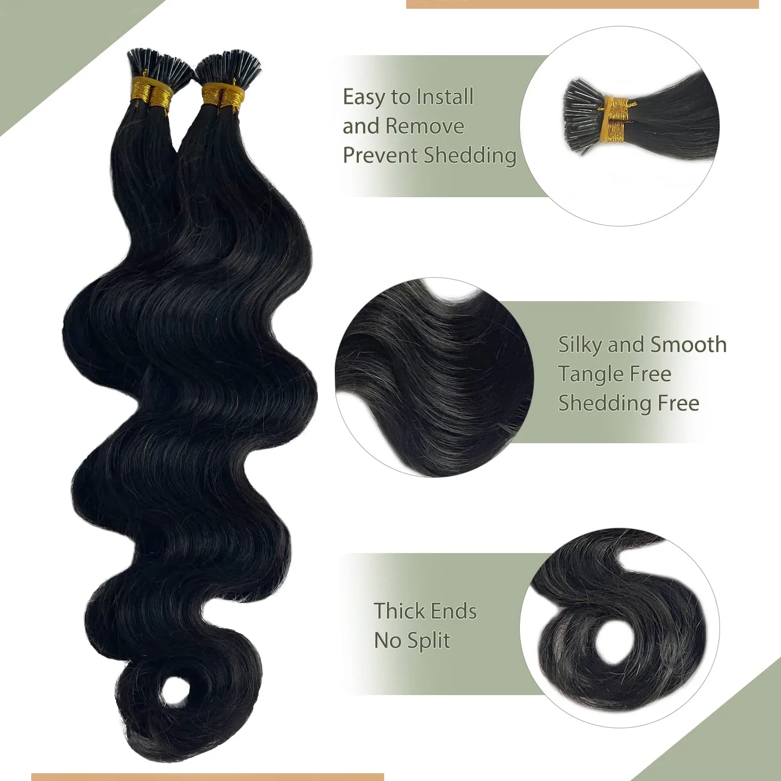Body Wave I Tip Microlinks Human Hair Extensions for Women Natural Color Brazilian Hair Pre Bonded 1g/strand 16-26inch_voghion.com