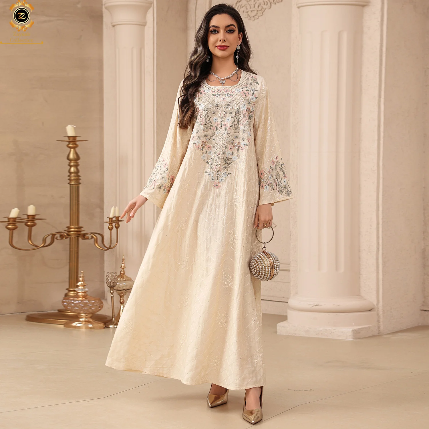 long dresses for plus size women Feathered Plus-Size Long Beaded Prom Dress A1229C Silver Nude / 16