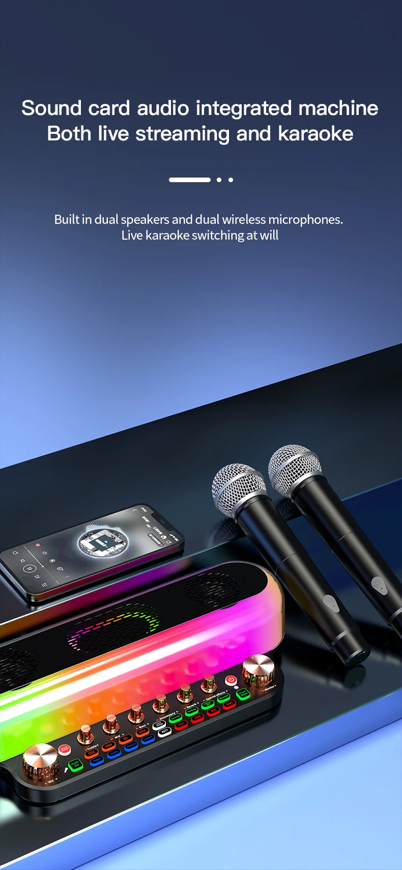 Soundcard Audio Mixer Box Music Microphone for Karaoke Machine Set Podcast for Studio Recording