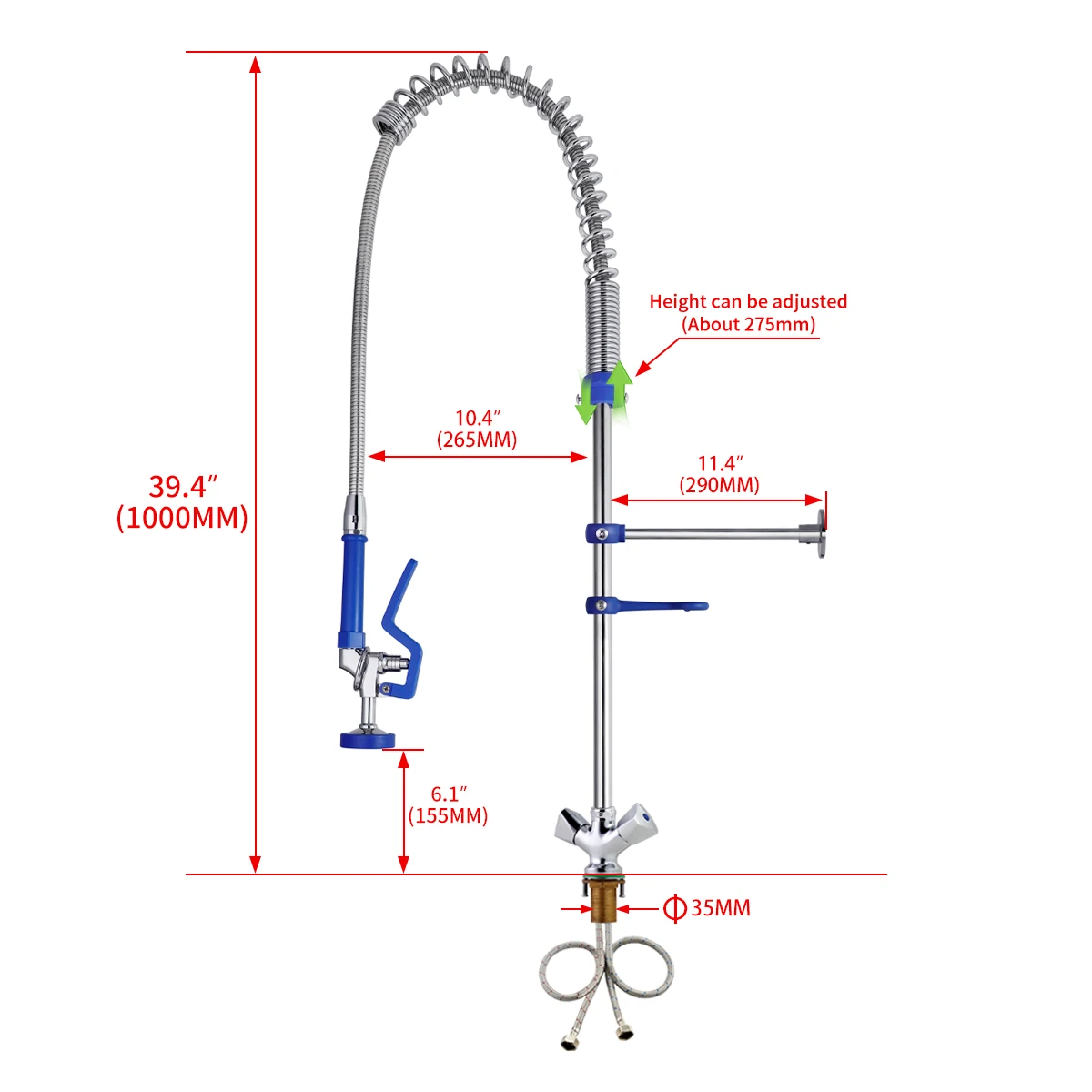 Adjustable Height EasyInstall Pre Rinse Unit Faucet Spring Action Deck Mounted  Faucet Commercial Pre Rinse Unit Dual Handwheels factory