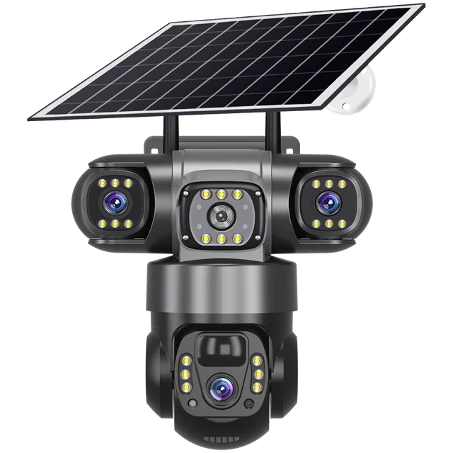 Three Lens PTZ Dome 6MP V380 PRO Wireless Solar Powered Outdoor WiFi Camera 180 Night Vision Two-Way Audio Human Detection