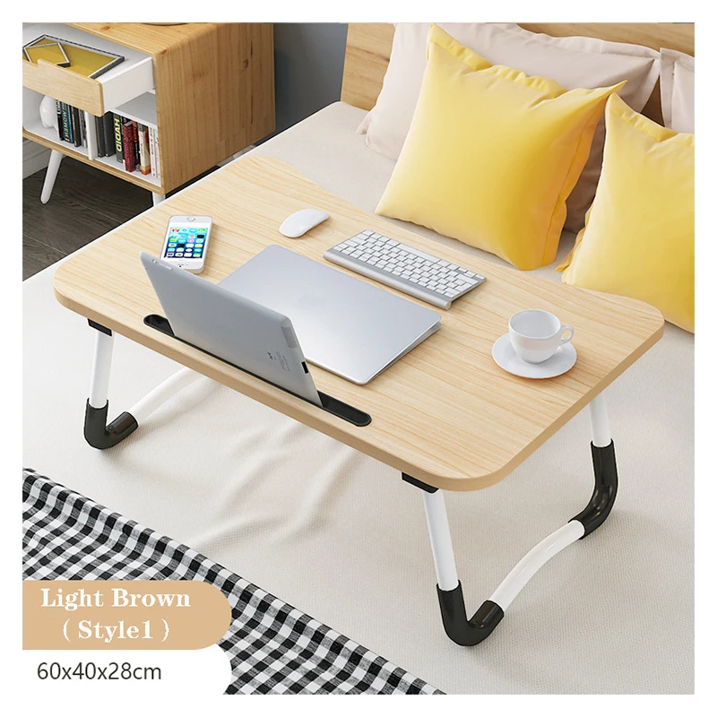 Adjustable Folding Wooden Design Computer Laptop Tray Desk Mini Bed Table with Metal Material for Breakfast & Writing