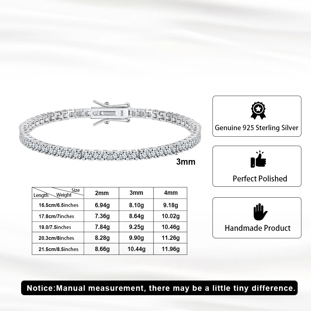 MOB RINNTIN 925 Sterling Silver Moissanite Tennis Bracelet