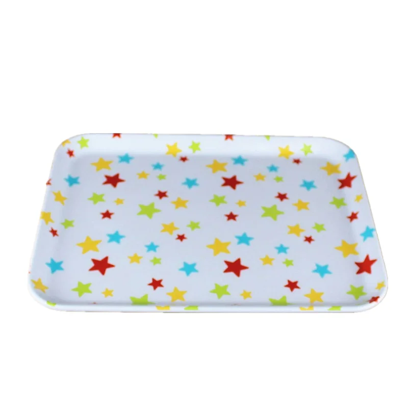 Прямоугольный жесткий пластиковый лоток с принтом под заказ, экологически чистые меламиновые подносы для еды и напитков для домашнего использования