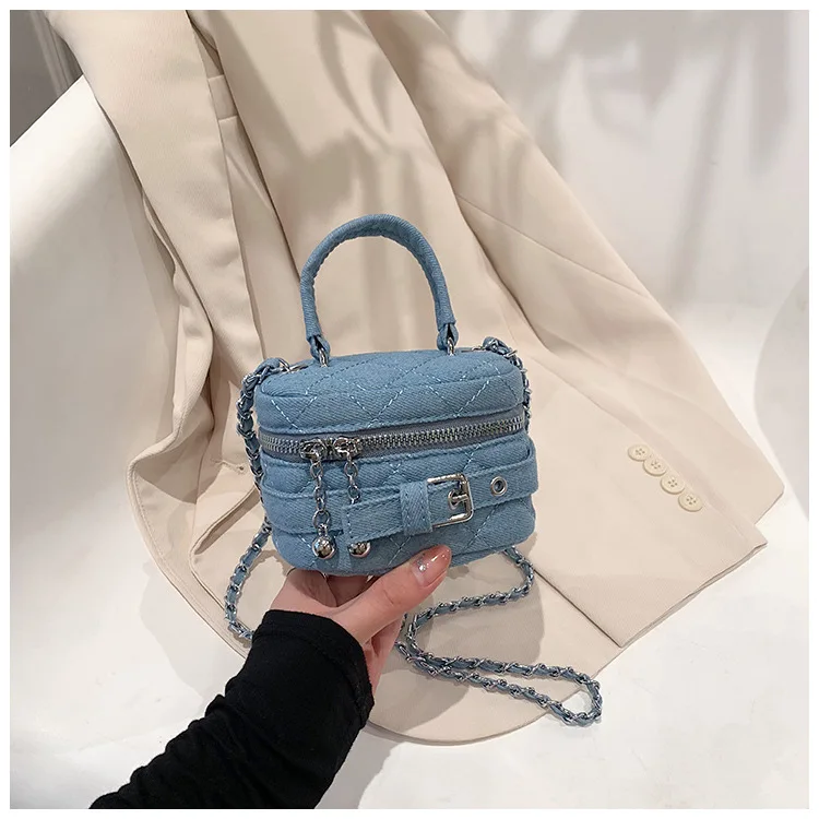 Spring and Summer Mini Mouth Red Envelope Hot Denim Chain Bag Fashion Ladies Bucket Bag
