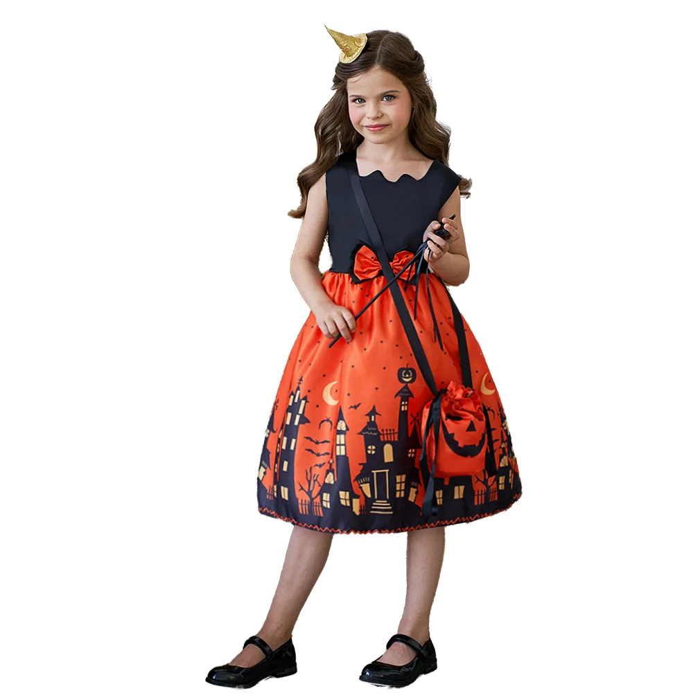 Hexen Kostüm Mädchen Halloween - Fledermaus Kürbis Kleid Weich Bequem