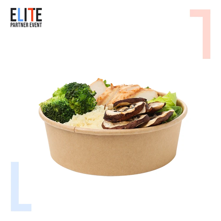 LOKYO Disposable Custom Printing Paper Cup Container Salad Poke Bowls Kraft Paper Bowl with Lid