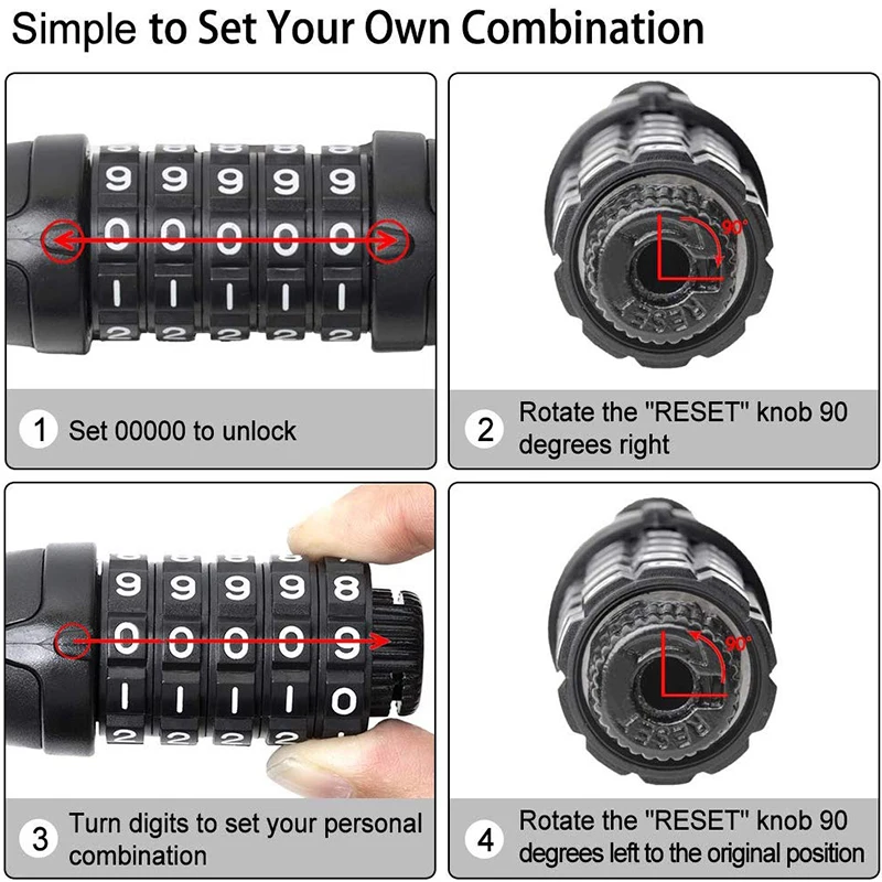 Cycling Security 5-Digit Combination Password Lock Bicycle Cable Chain Lock  Steel Cable Bicycle Scooter Lock Bike Accessories