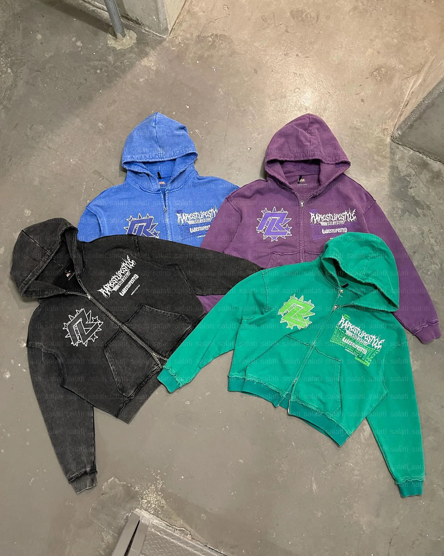 Custom Distressed Vintage Sweatsuit Acid Wash Sweat Suit Zip up Print Jogging Suit Tracksuit Cargo Sweatpants and Hoodie Set Men gallery 5
