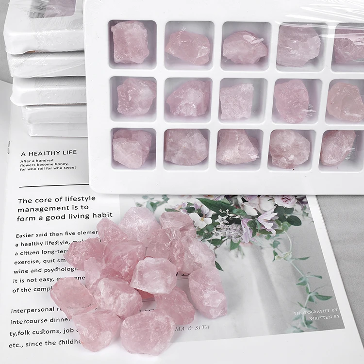 18 шт. в коробке натуральный шероховатый неполированный розовый кварц сырой камень кристаллический лечебный