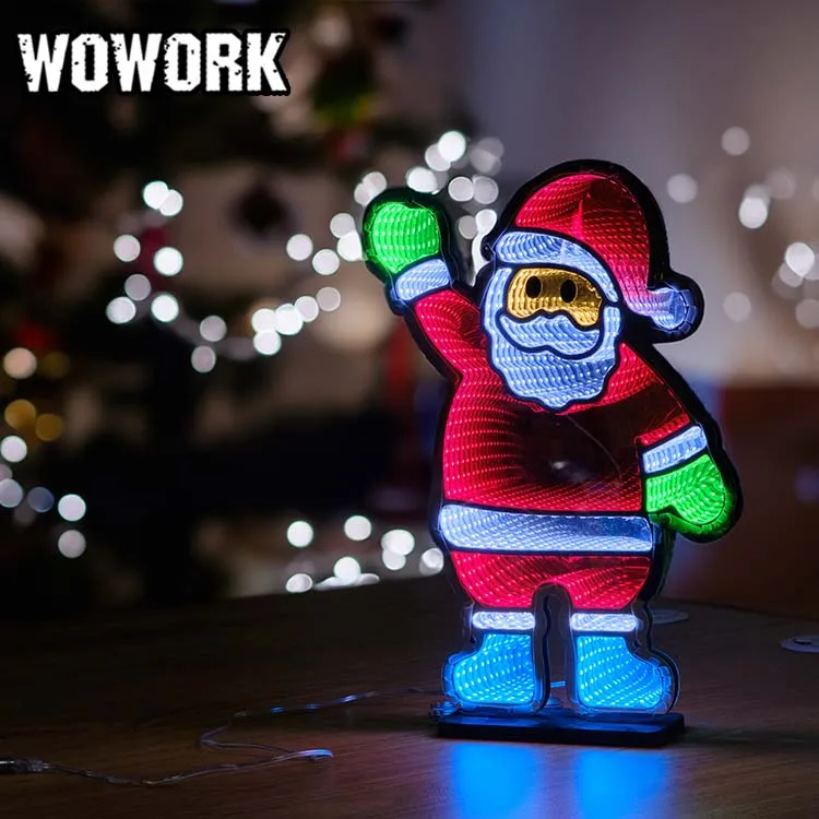 2025 WOWORK Mini Indoor Neon Infinity Mirror Santa Claus Lights