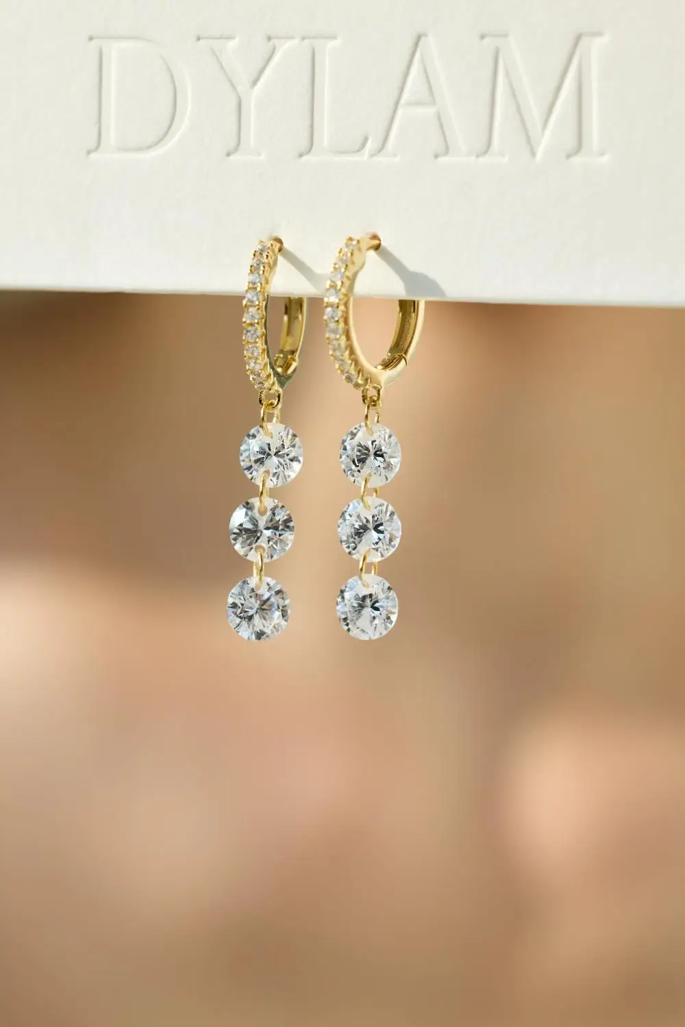 KAKODIY 14K Gold Plated Earrings 925 Sterling Silver Fine Jewelry Tri-zircon Pendant Ring Earrings detail 1