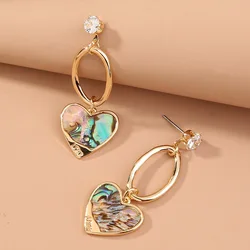 HOVANCI Trendy Geometric Crystal Stud Earrings Natural Abalone Shell Drop Earrings Gold Plated Oval LOVE Heart Earrings