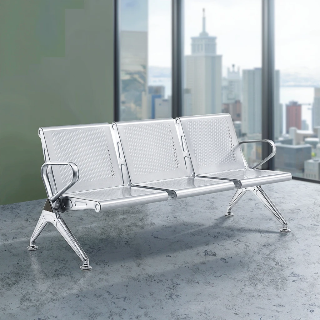 Industrial Grade Stainless Steel 3 Seat Platform Seating for Hospital & School Use Modern Design Durable Commercial Furniture 5