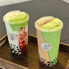 Wholesale Coffee Smoothie Drink Plastic Cup for Boba Tea Disposable Bubble Tea PP Plastic Cup 2 Compartment Boba Tea Split Cup