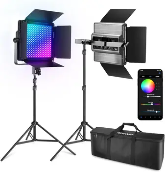 NEEWER 2 Pack RGB1200 LED Video Light with APP/2.4G Control, Key Lighting Kit with Tripod Stands & Bag for Streaming Recording