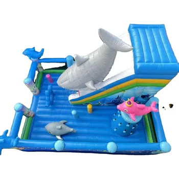 2024 giant custom Outdoor children playground Shark inflatable bouncy castle with obstacles inside