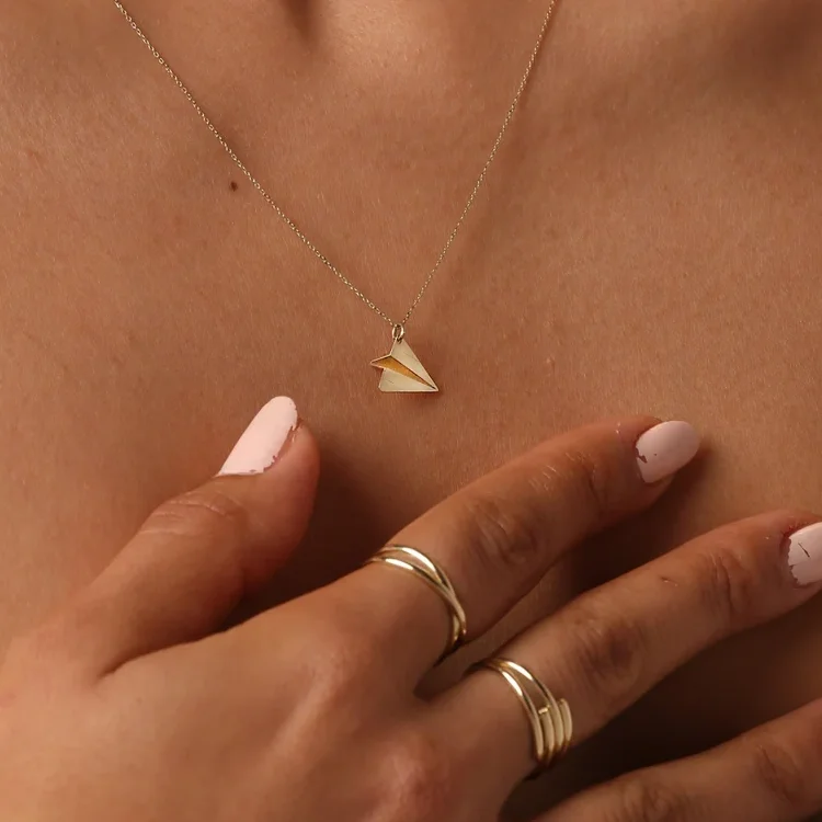 Rose gold paper airplane necklace - rose gold airplane necklace
