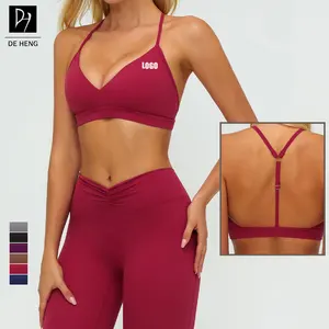 Custom Logo Sexy Hot Adjustable Sports Bra Thin Strap Fitness Training High Support Sports Bra Backless Yoga Women Sports Bra