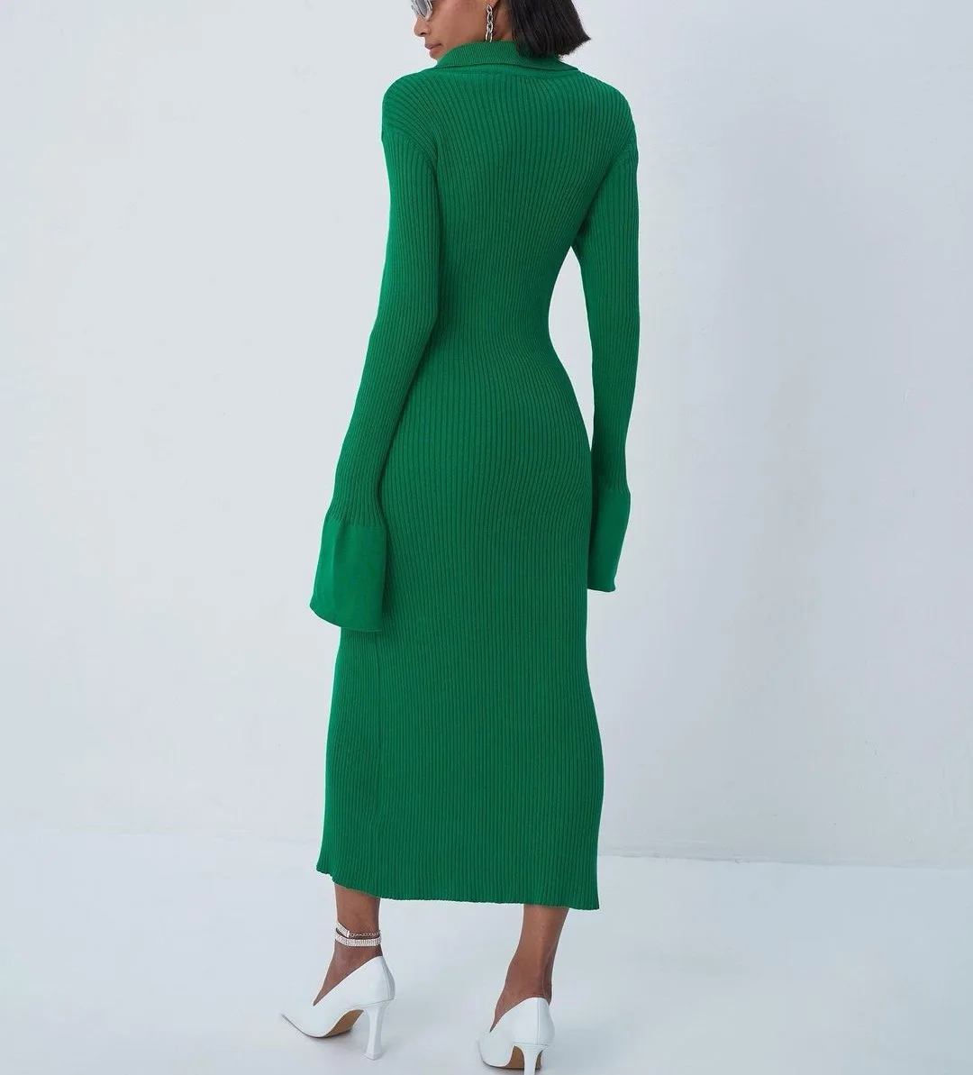 green emerald velvet dress Kendal Collared Sweater Maxi Dress Chocolate / M by Sugarlips