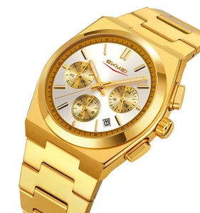 SKMEI 9371 Retro Luxury Business Stainless Steel Quartz Men's Watch with Glass Dial Waterproof 3BAR Luminous Date Display