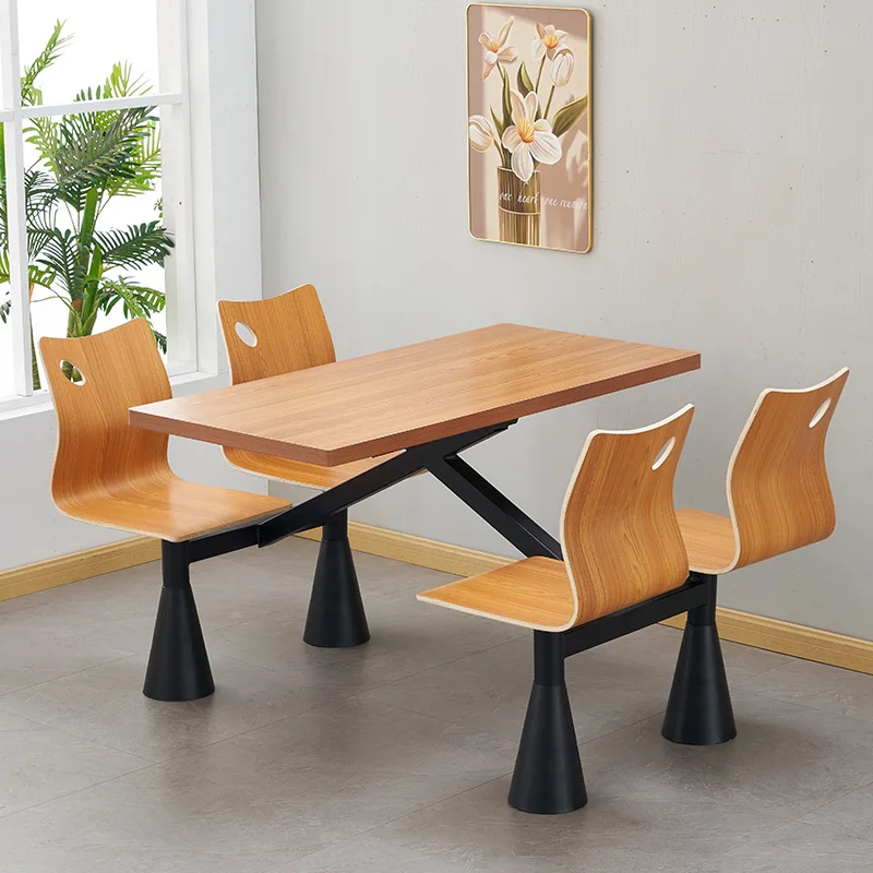 Factory Wholesale Canteen Table with 4 People Seater Panel Sheet Plywood Chair for Cafeteria Table Set with Chairs