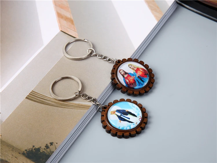 Акция высокое качество деревянный фото брелок под заказ икона Иисуса Исуса религиозный брелок