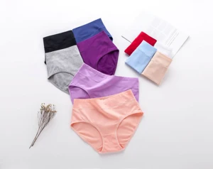 Solid Color High Waisted Cotton Underwear Ladies Soft Full  Women Briefs Femme Mid/high Rise Panties