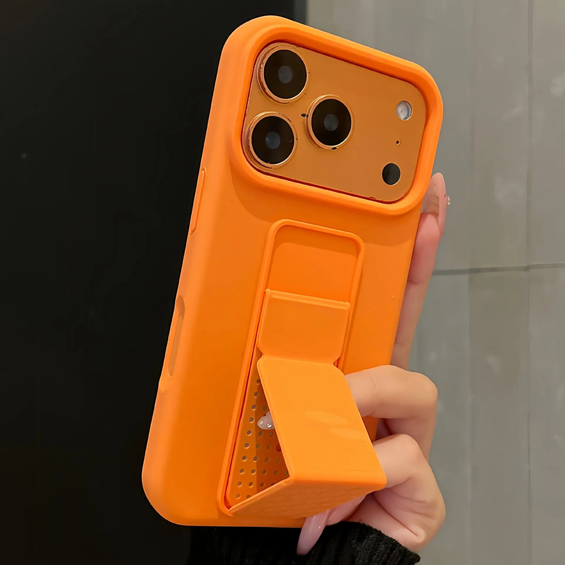 Luxury Silicone Cover Hidden Folding Bracket Design Mobile Phone Case for iPhone 17 16 15 14 13 12 Pro Max