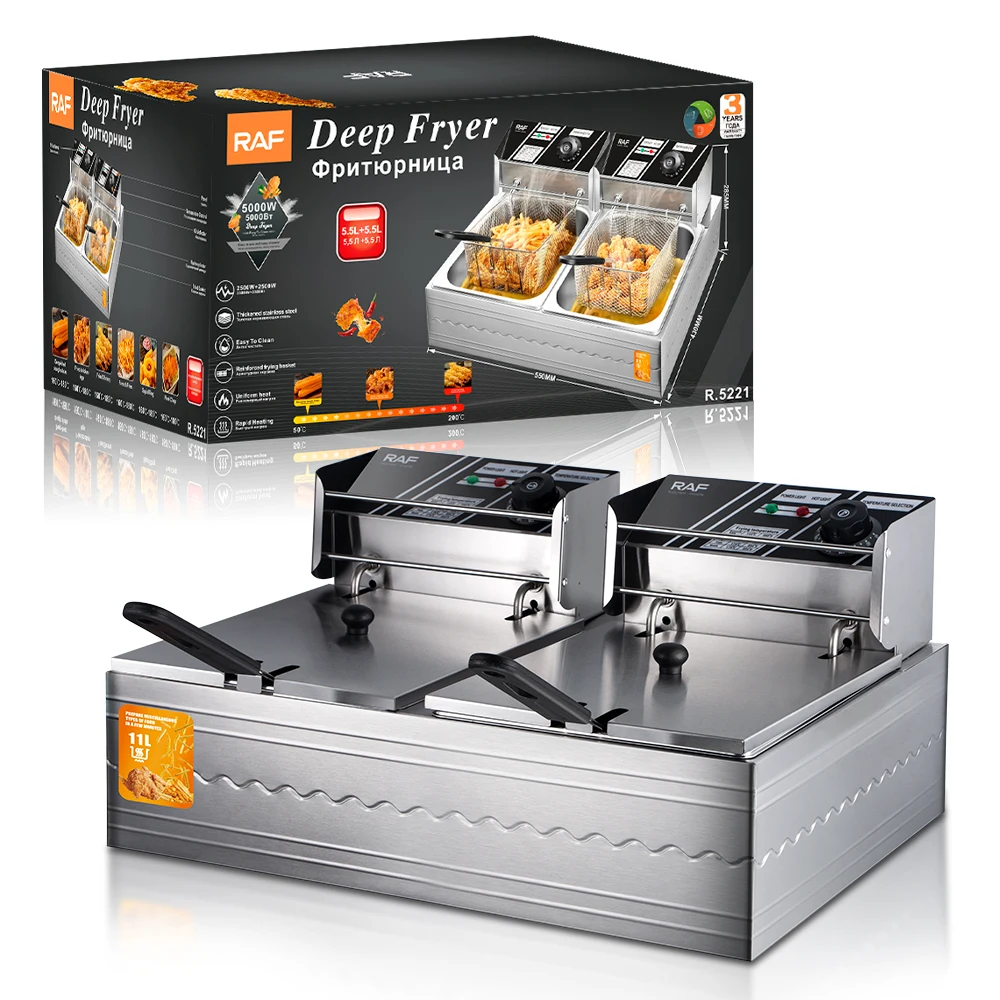 RAF Commercial 5.5+5.5L Dual Basket Electric Deep Fryer