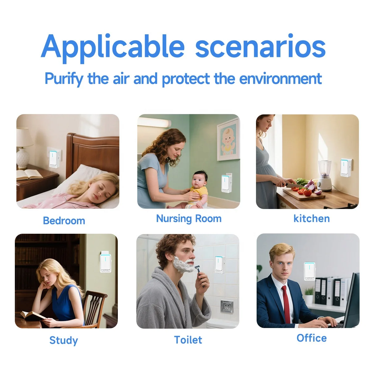 Plug-in Wall Negative Ion Air Purifier USB Powered Air Cleaner with Blue LED Light Odor Remover for Home Kitchen Bedroom 5