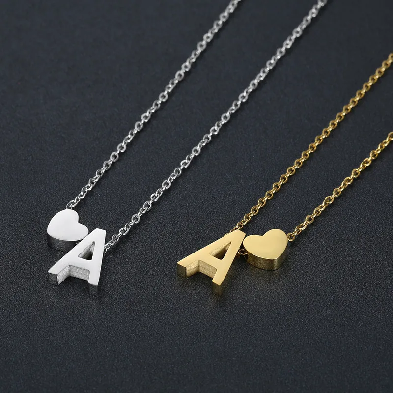 Stainless Steel 18K Gold Plated Heart Initial Pendant Necklace Custom Name Friendship Birthday Gift Personalized Necklaces