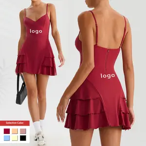 Simple Customized Tennis Wear Elegant V-Neck Slim Jumpsuit Skirt Sexy Backless Summer Women Sexy Golf Dress with Shorts