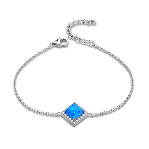 Adjustable Women's Square Opal Bracelet Custom 925 Silver Luxury Jewelry Rhodium Plating Trendy Party Engagement Gift Wholesale
