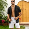 Chemise Blouse Homme Noire en Crochet avec Dentelle et Boutons