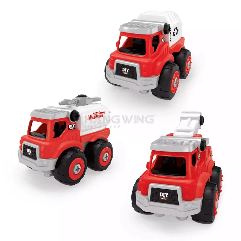 Solid Color Inertia Disassembly Assembly Engineering Vehicle Set Kids Cars Hot Selling DIY Toys Excavator Feuerwehr Fire Truck
