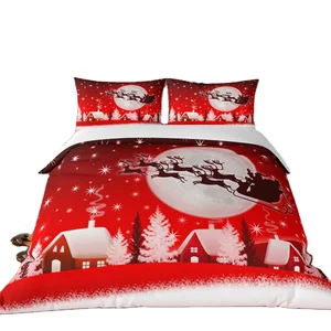 Easy Care Washable Comfortable Fabric Red Christmas Pattern Printed 3pcs Duvet Cover Luxury Bedding Sets
