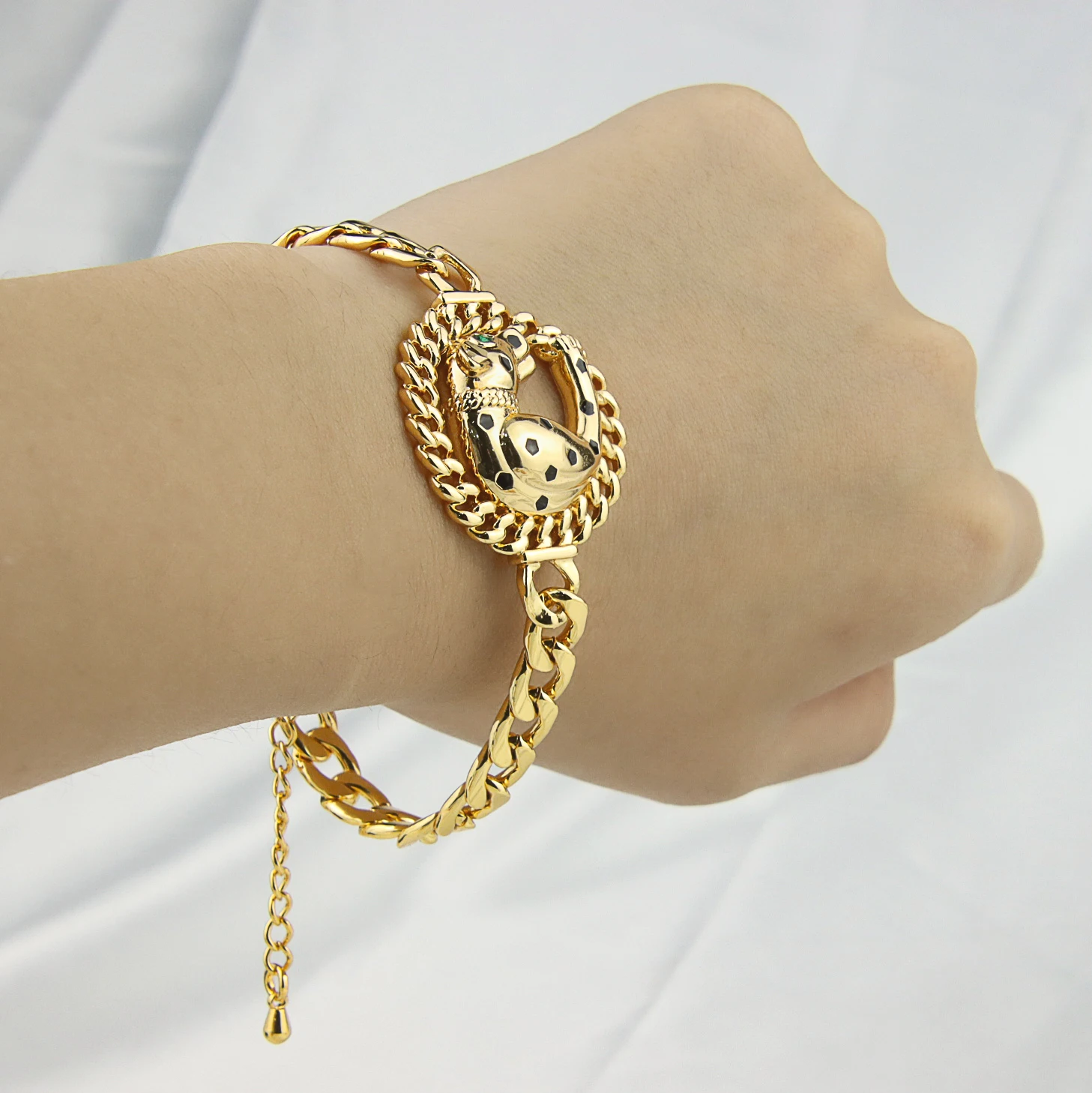 High Quality Gold Leopard Bracelet Women Chunky Cuban Chain 24k Gold  Bracelet for Women