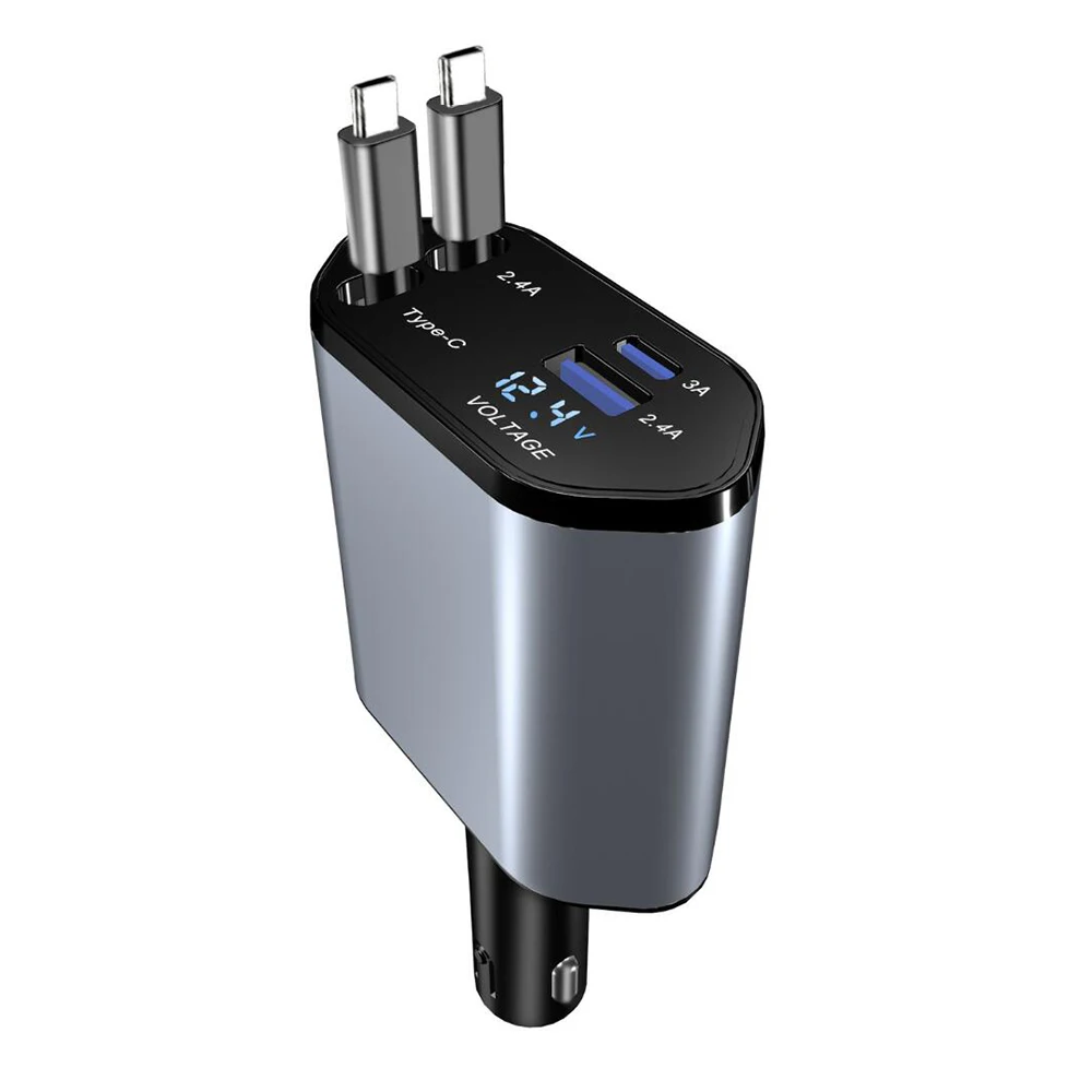 120W Retractable Car Charger - 4-in-1 Fast Charger With USB-C Cable (For IPhone & Android)
