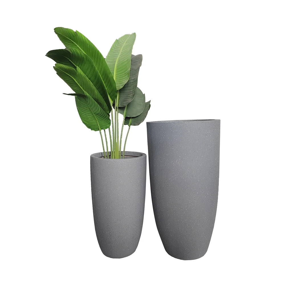 Factory Large Round Smooth Fiber Clay Garden Flower Pots