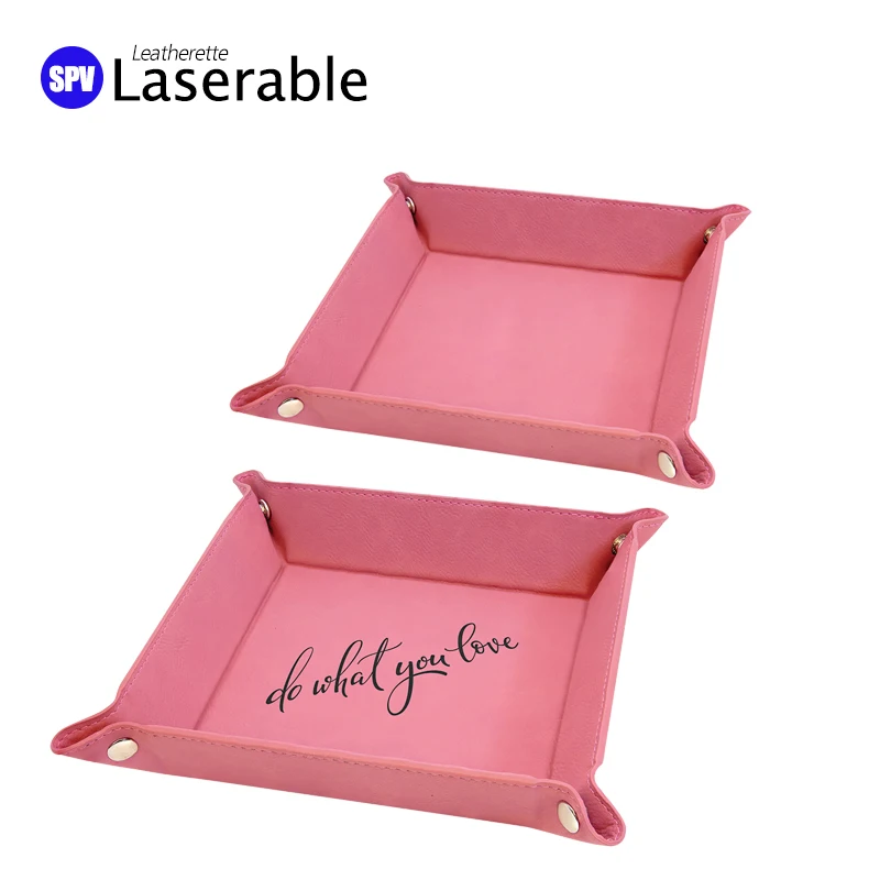 Foldable Laser Engraving Blanks Snap Up Tray Storage Pu Leather Black Valet Tray