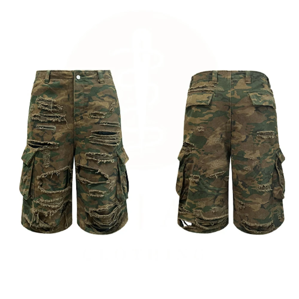 Baggy Jorts with Customizable Camo Print - Heavyweight Denim Shorts