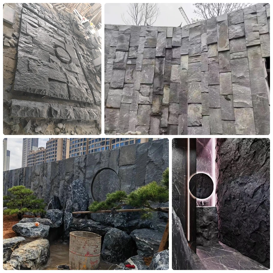 Factory Price G654 Dark Grey Granite Natural Split Mushroom Stone Wall ...