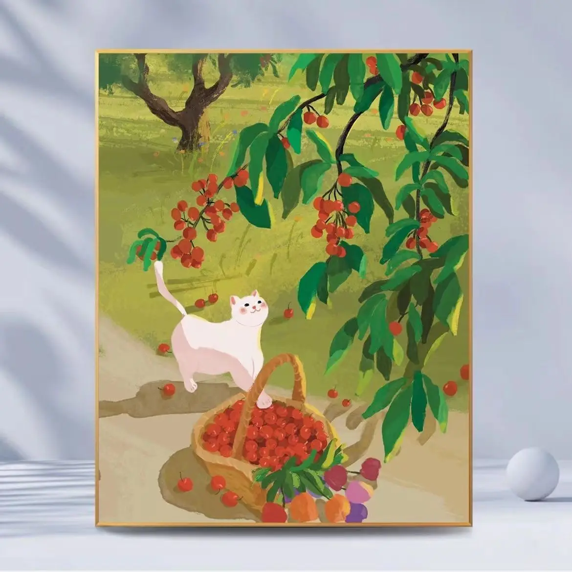 Whimsical Farmhouse Wall Art Canvas Print Orange Orchard Vibrant Green Orange Neutral Tones Living Room Bedroom Home Decor