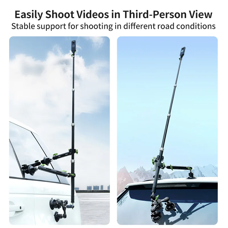 Aluminum Alloy Action Camera Support Bracket Kit 360 Camera Car Holder Selfie Stick with Suction Cup Mount for GoPro Insta360 X4