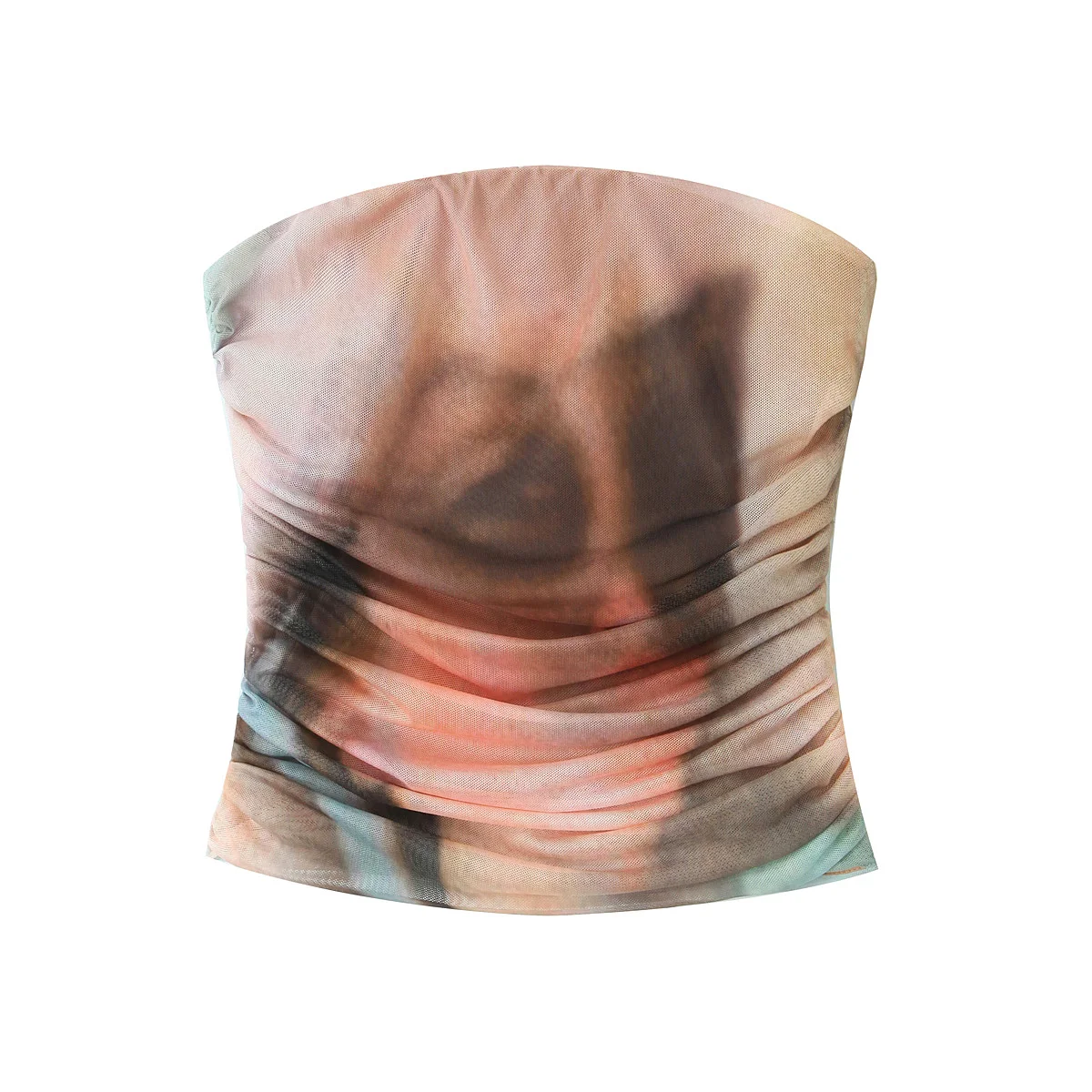 Strapless Multi Color Print Pleated Zipper Fly Casual Fashion Women tank Tops