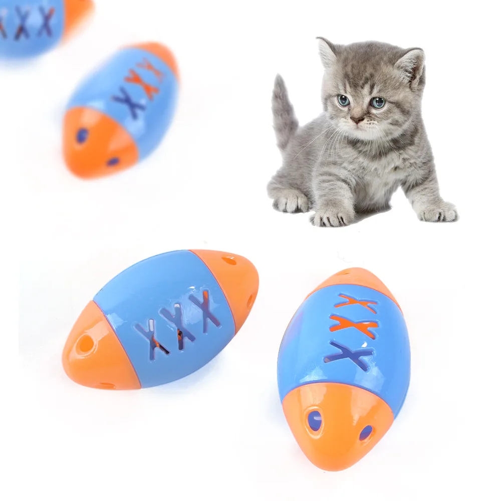 Built in bell fish shaped rugby ball shaped interactive cat toy