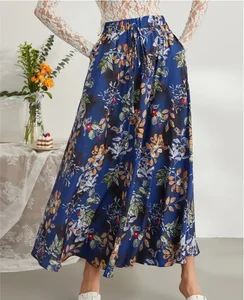 2026 Dresses Women Custom Skirt for Women Boho Floral Printing Elastic High Waist Casual Travel Skirt
